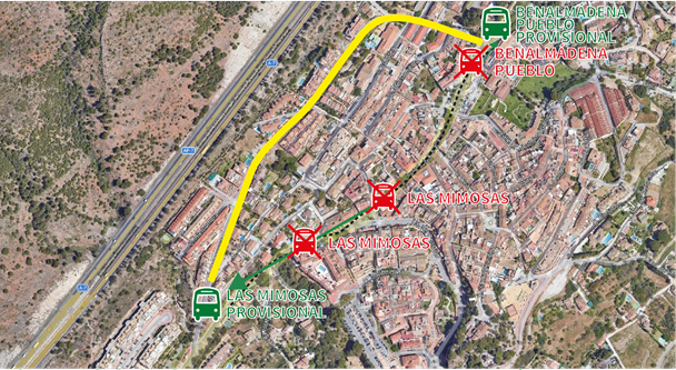 Afección por obras a varias rutas del Consorcio en Benalmádena Pueblo el 23 de febrero